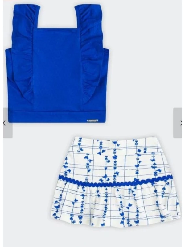  Conjunto Infantil Menina Blusa e Short-Saia Alakazoo Azul -  3 anos