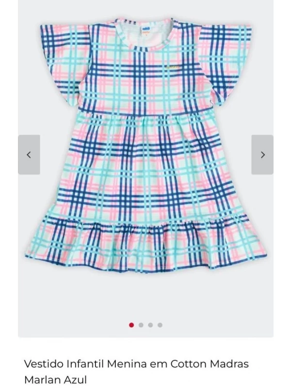 Vestido Infantil em Cotton Madras Marlan Azul (6 anos)