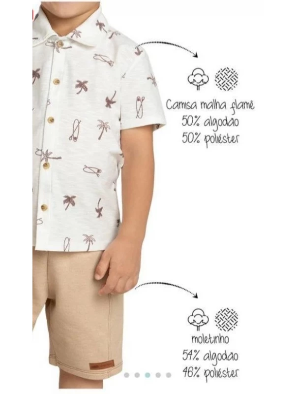 Conjunto Camisa Infantil Menino Tropical Marlan Off White - 2 anos