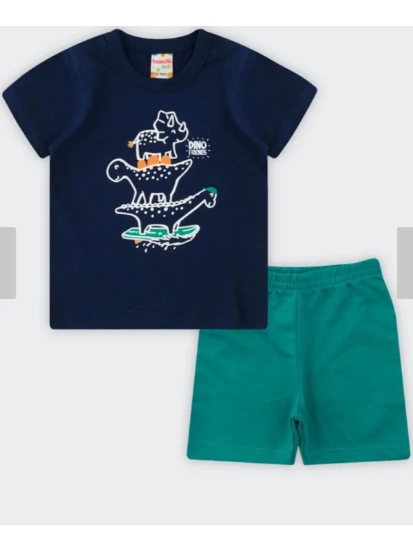  Conjunto Bebê Menino Dinos Brandili Marinho - Tamanho M 