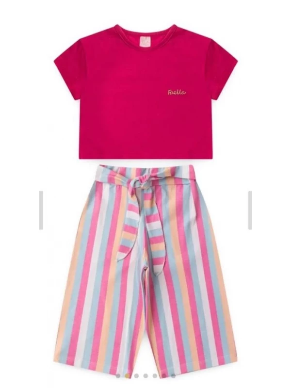 Conjunto Infantil Verão Feminino Pantalona Faella - Pink - 2 anos