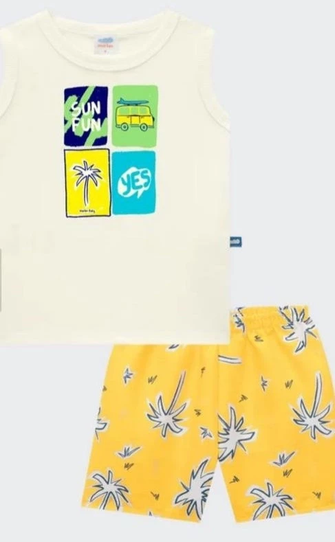 Conjunto Regata Bebê Menino Summer Marlan Off White - Tamanho G (6-9 meses)