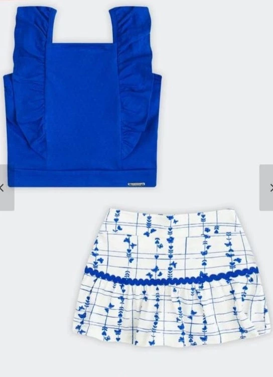  Conjunto Infantil Menina Blusa e Short-Saia Alakazoo Azul -  3 anos