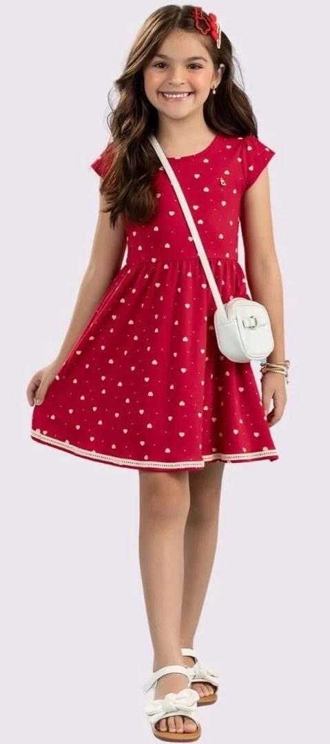 Vestido infantil  Estampado Glinny Vermelho ( 8 - 10 anos)