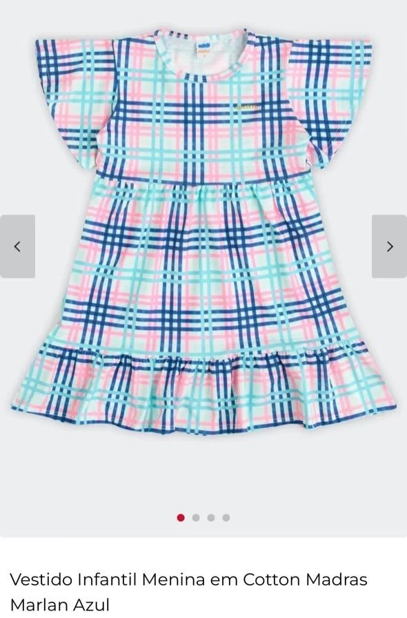 Vestido Infantil em Cotton Madras Marlan Azul (6 anos)