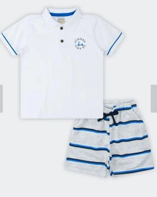 Conjunto Polo Infantil Menino Summer Boca Grande Branco - 1 ano