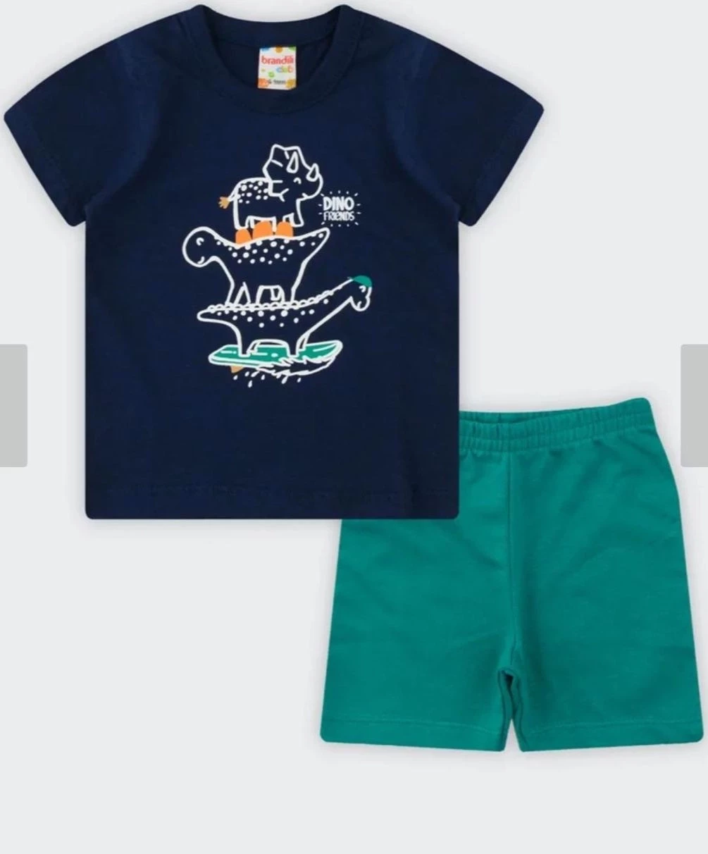  Conjunto Bebê Menino Dinos Brandili Marinho - Tamanho M 
