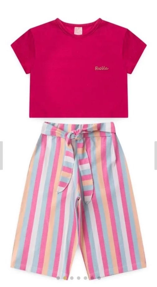 Conjunto Infantil Verão Feminino Pantalona Faella - Pink - 2 anos