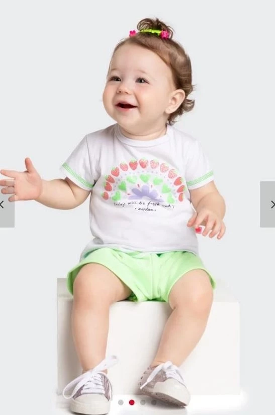 Conjunto Bebê Menina Morangos Marlan Branco - Tamanho G