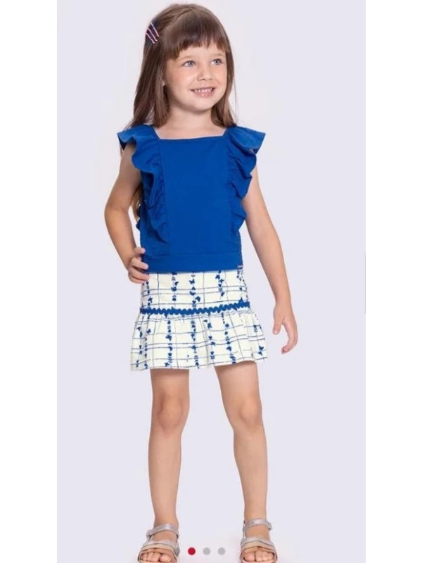  Conjunto Infantil Menina Blusa e Short-Saia Alakazoo Azul -  3 anos