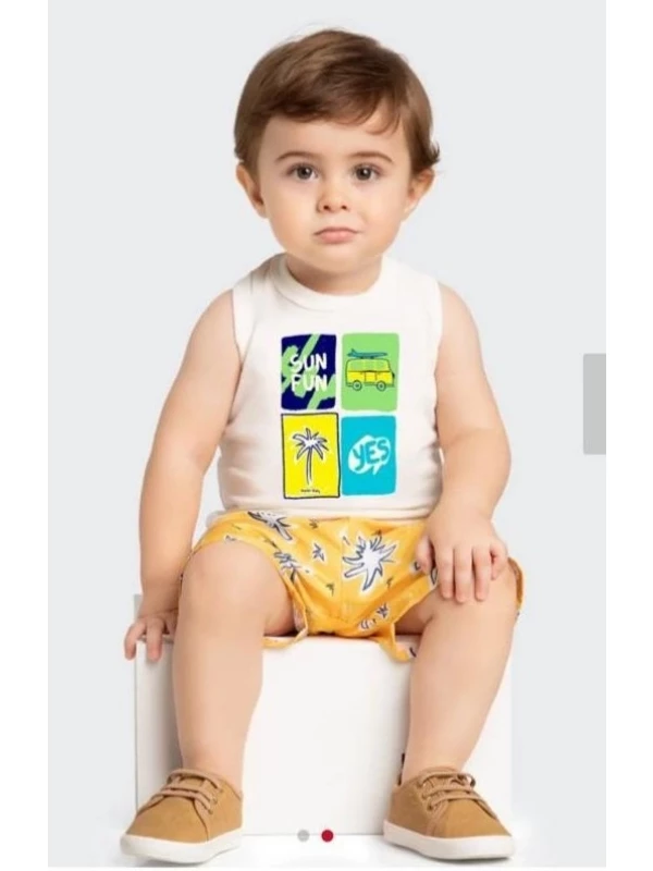 Conjunto Regata Bebê Menino Summer Marlan Off White - Tamanho G (6-9 meses)