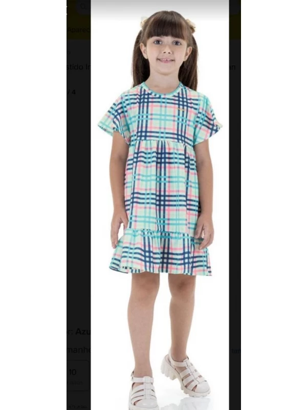 Vestido Infantil em Cotton Madras Marlan Azul (6 anos)