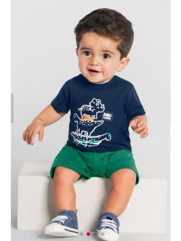  Conjunto Bebê Menino Dinos Brandili Marinho - Tamanho M 