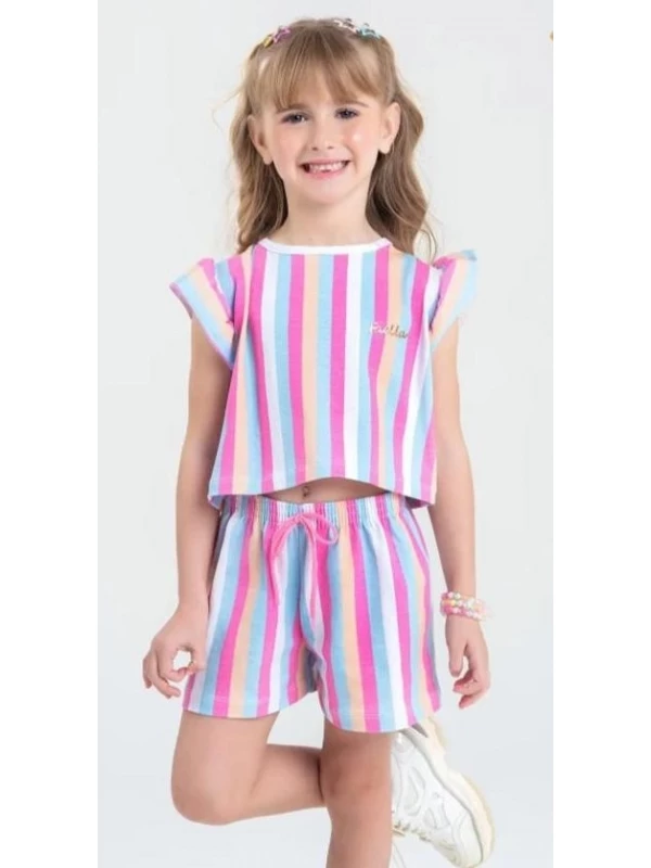 Conjunto Cropped Infantil Verão Feminino Listras - Listrado
