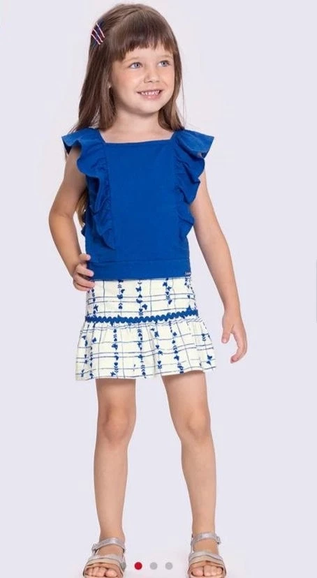  Conjunto Infantil Menina Blusa e Short-Saia Alakazoo Azul -  3 anos