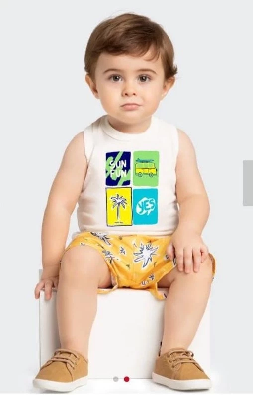 Conjunto Regata Bebê Menino Summer Marlan Off White - Tamanho G (6-9 meses)