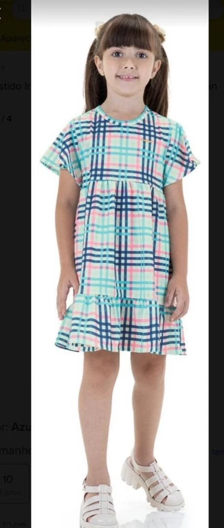 Vestido Infantil em Cotton Madras Marlan Azul (6 anos)