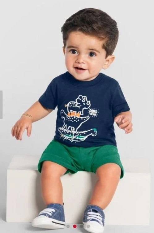  Conjunto Bebê Menino Dinos Brandili Marinho - Tamanho M 