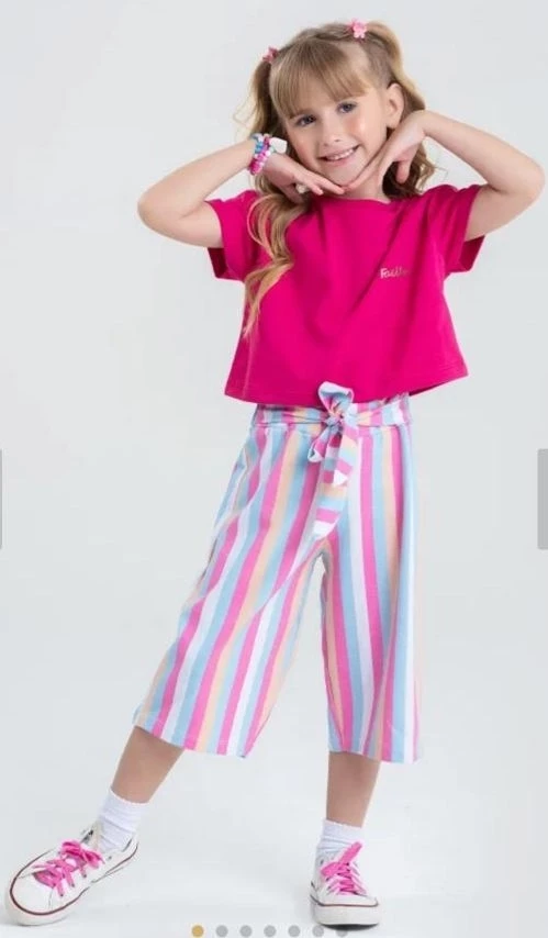 Conjunto Infantil Verão Feminino Pantalona Faella - Pink - 2 anos
